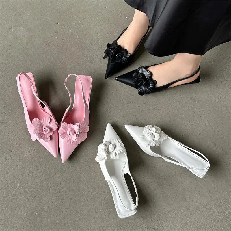 Flower Thin Low Heels Women Pumps Slingback Shoes - Glova