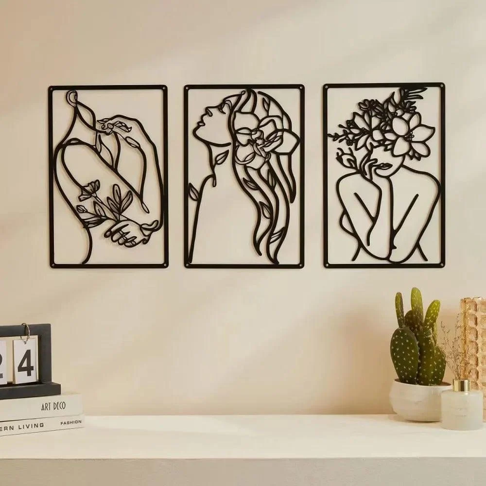 Flower Woman Abstract 3 Piece Wall Art - Glova