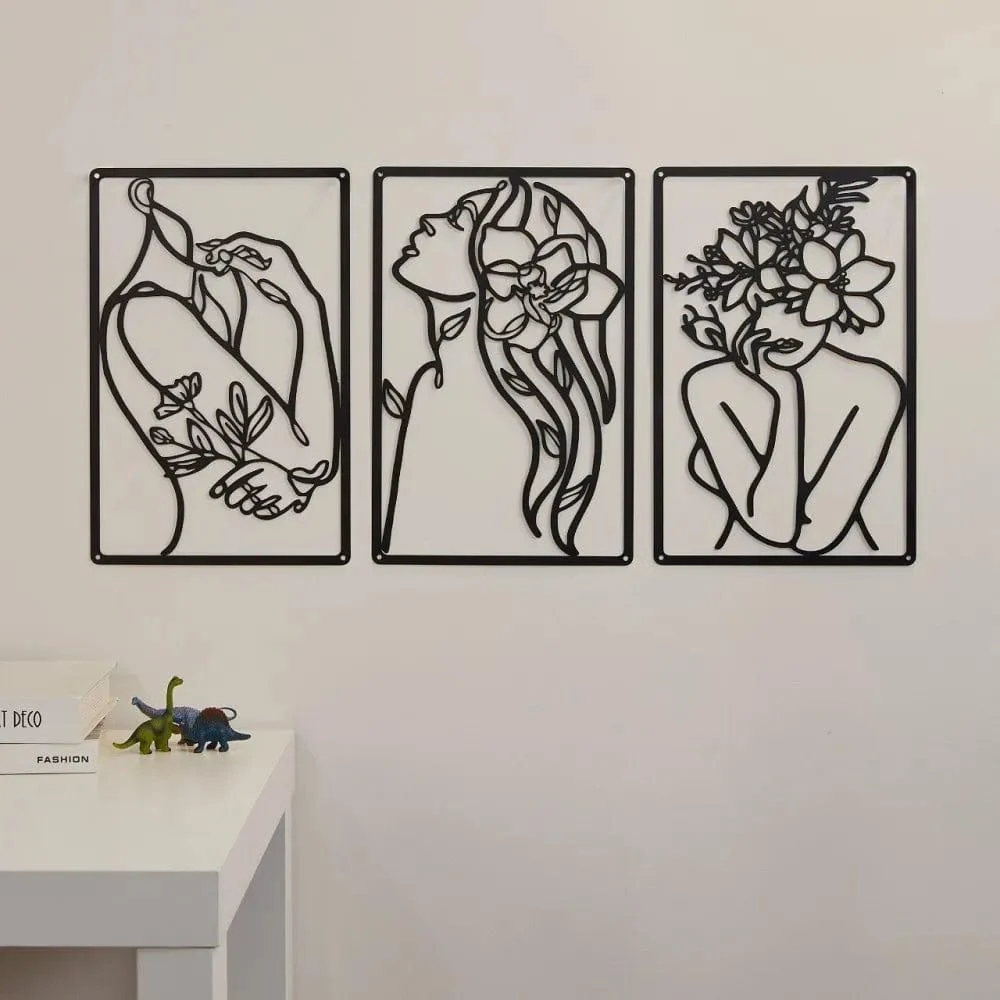 Flower Woman Abstract 3 Piece Wall Art - Glova