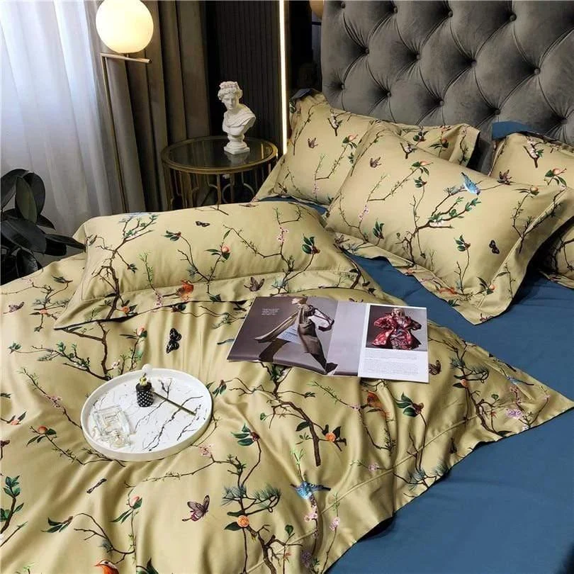 Flowers & Birds Egyptian Cotton Duvet Cover Set - Glova