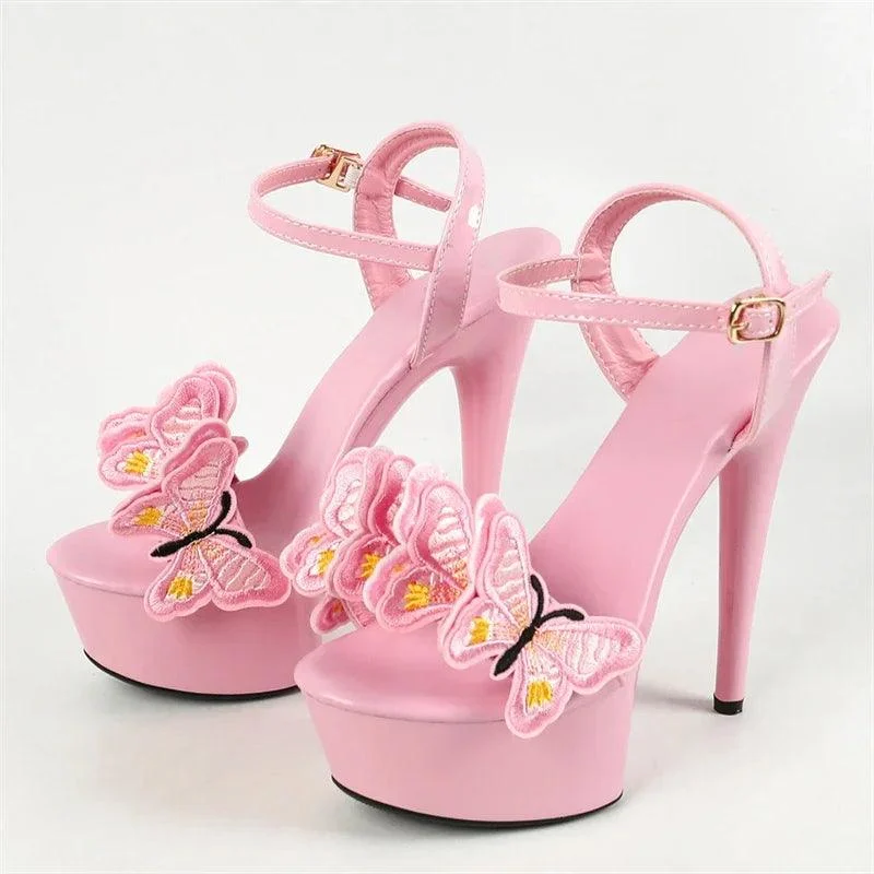 Flowers Bow Buckle Strap Stiletto High Heels Shoes - Glova