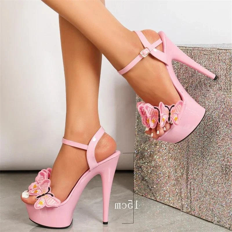 Flowers Bow Buckle Strap Stiletto High Heels Shoes - Glova