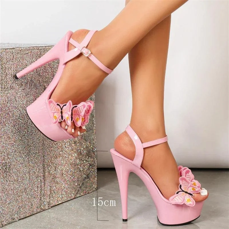 Flowers Bow Buckle Strap Stiletto High Heels Shoes - Glova