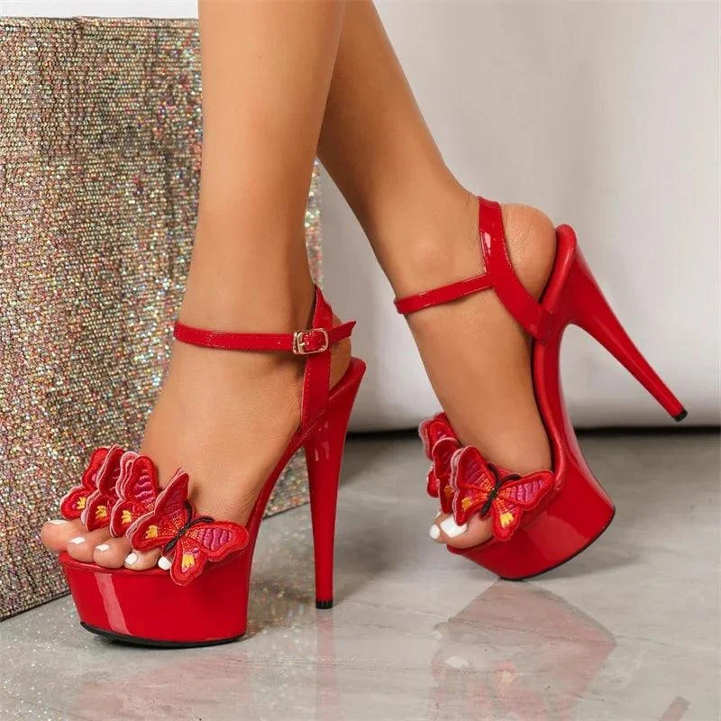 Flowers Bow Buckle Strap Stiletto High Heels Shoes - Glova