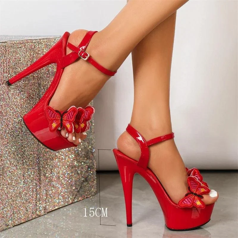 Flowers Bow Buckle Strap Stiletto High Heels Shoes - Glova