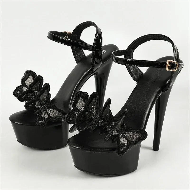 Flowers Bow Buckle Strap Stiletto High Heels Shoes - Glova