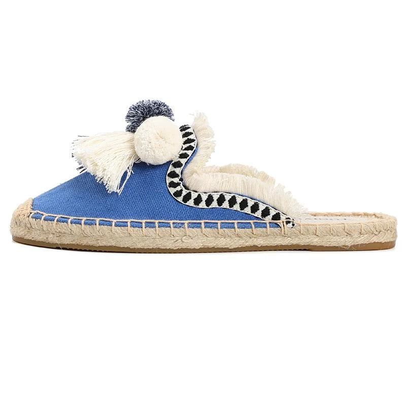 Folk Tassel and Pom Pom Espadrille Slides - 7 Styles - Glova