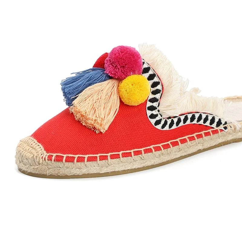 Folk Tassel and Pom Pom Espadrille Slides - 7 Styles - Glova