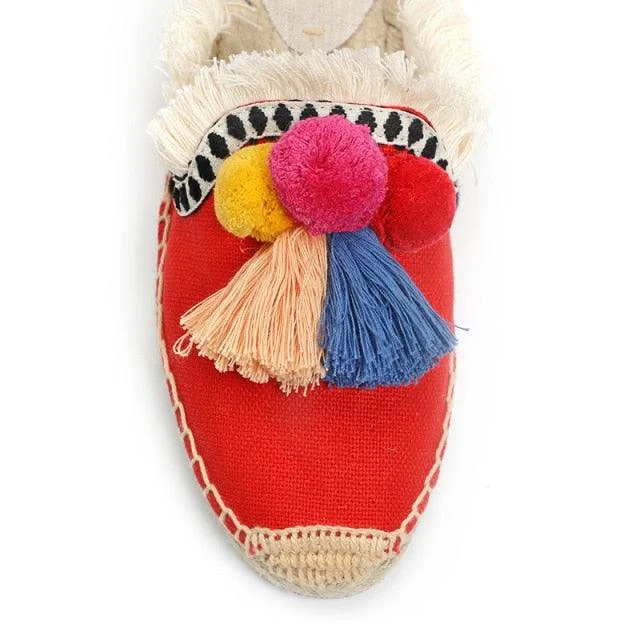 Folk Tassel and Pom Pom Espadrille Slides - 7 Styles - Glova