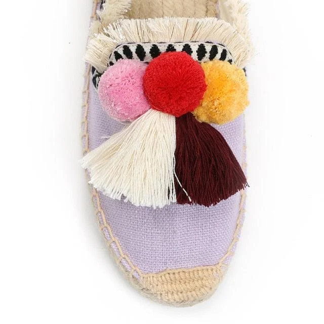 Folk Tassel and Pom Pom Espadrille Slides - 7 Styles - Glova