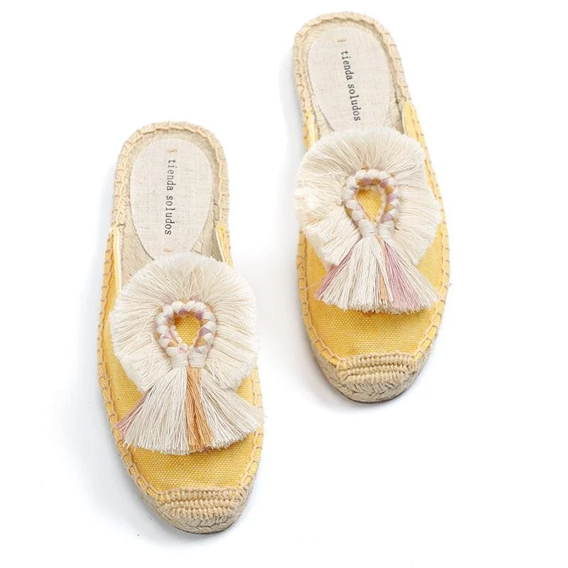 Folk Tassel and Pom Pom Espadrille Slides - 7 Styles - Glova