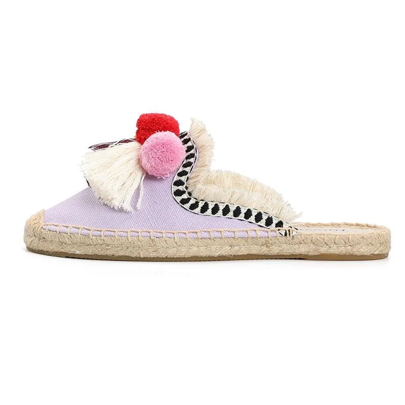 Folk Tassel and Pom Pom Espadrille Slides - 7 Styles - Glova