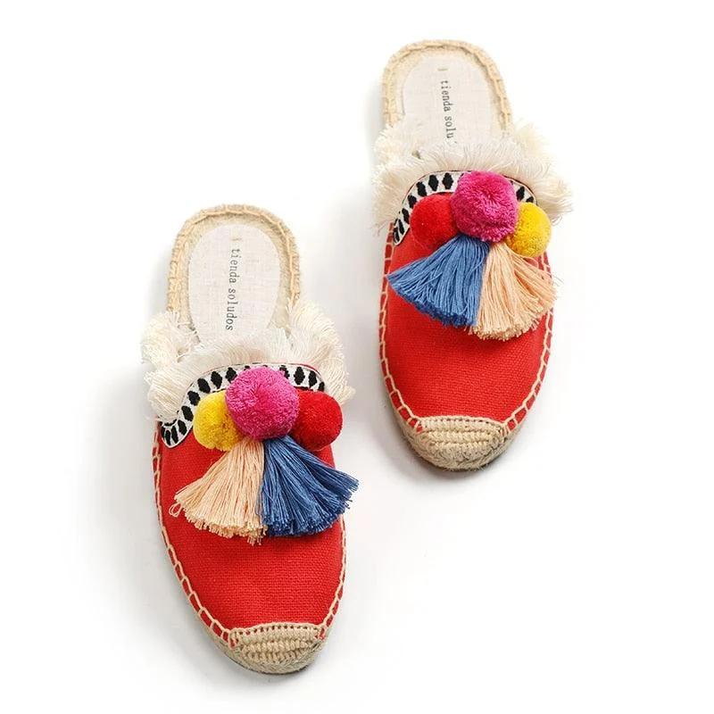 Folk Tassel and Pom Pom Espadrille Slides - 7 Styles - Glova