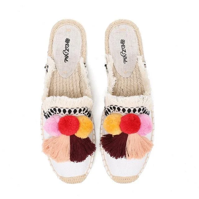 Folk Tassel and Pom Pom Espadrille Slides - 7 Styles - Glova