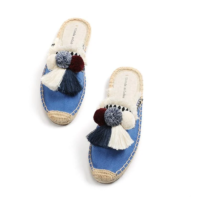 Folk Tassel and Pom Pom Espadrille Slides - 7 Styles - Glova