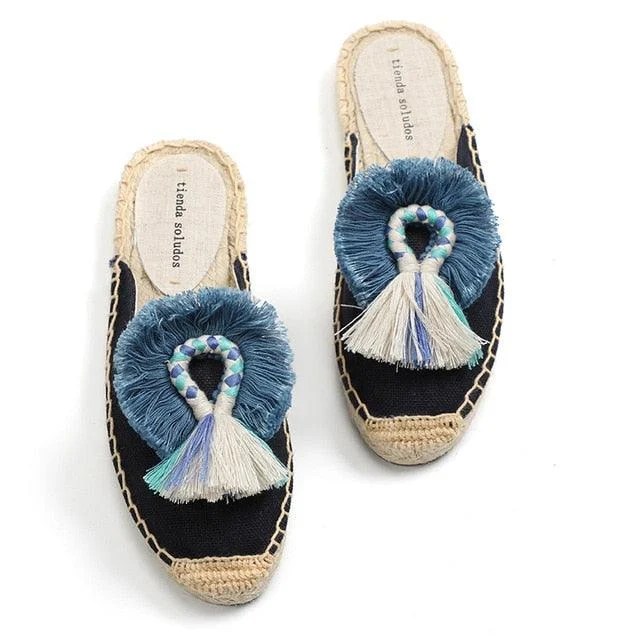 Folk Tassel and Pom Pom Espadrille Slides - 7 Styles - Glova