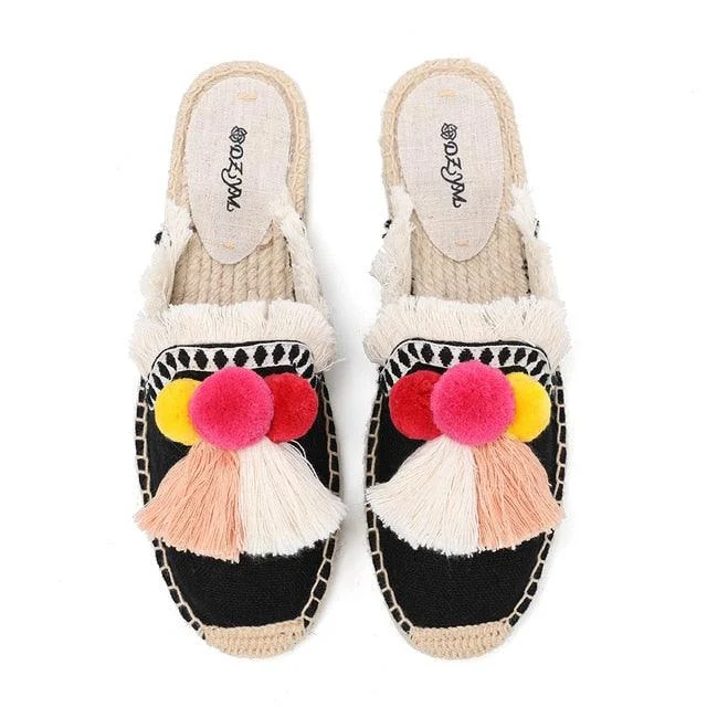 Folk Tassel and Pom Pom Espadrille Slides - 7 Styles - Glova