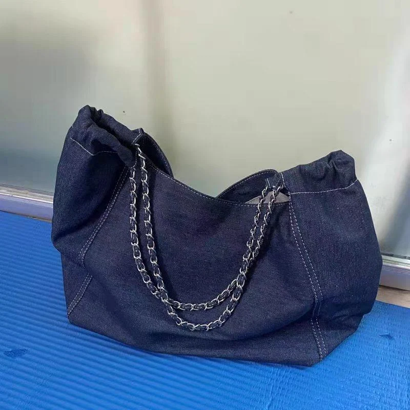 Francoise Large Denim Tote Braided Chain Straps - 2 Colors - Glova