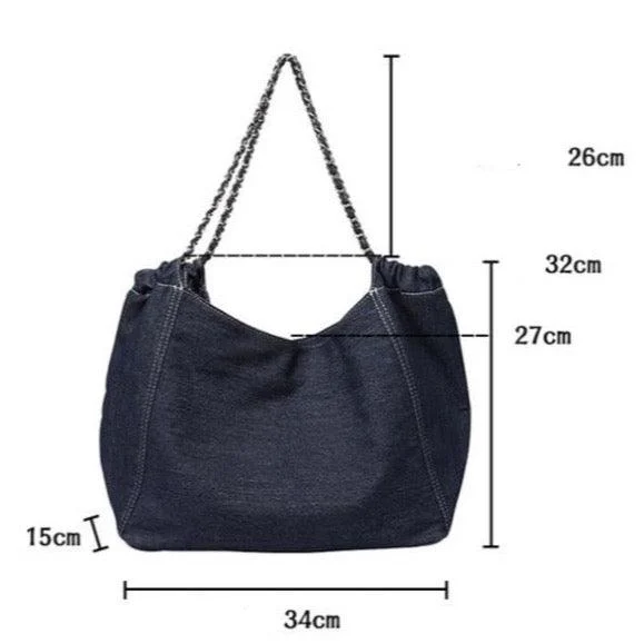 Francoise Large Denim Tote Braided Chain Straps - 2 Colors - Glova