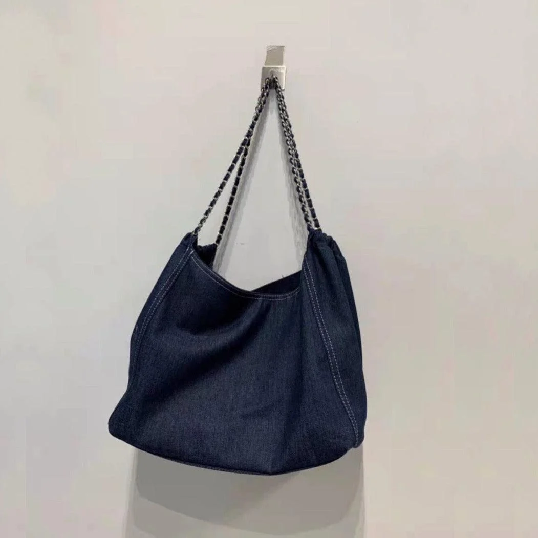 Francoise Large Denim Tote Braided Chain Straps - 2 Colors - Glova