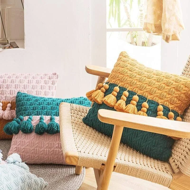 Freya Tasseled Knit Cushions - Glova