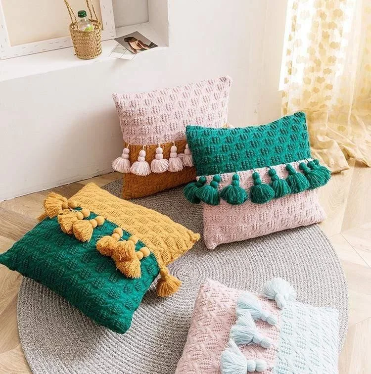 Freya Tasseled Knit Cushions - Glova