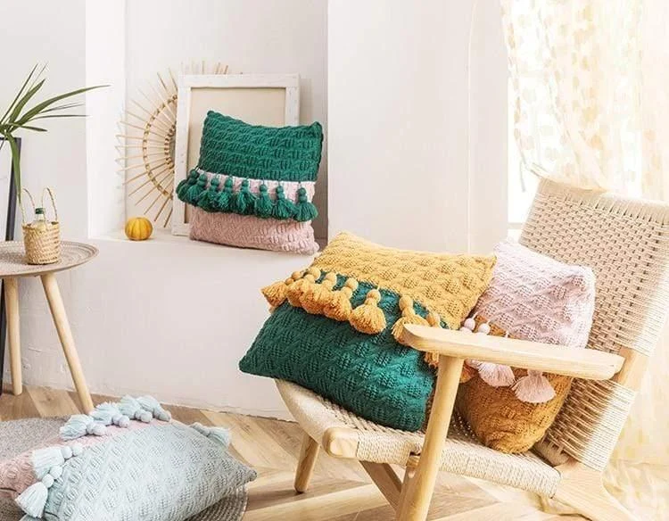 Freya Tasseled Knit Cushions - Glova