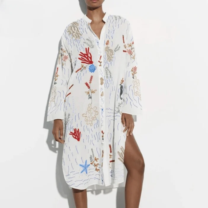 Freyja Bohemian Embroidery Shirt Dress - Glova