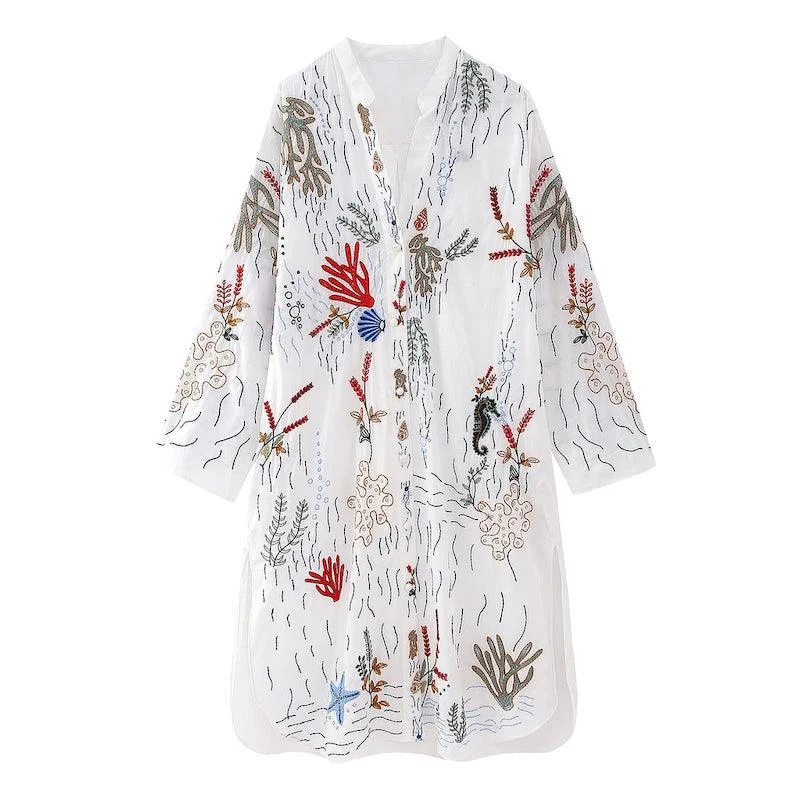 Freyja Bohemian Embroidery Shirt Dress - Glova