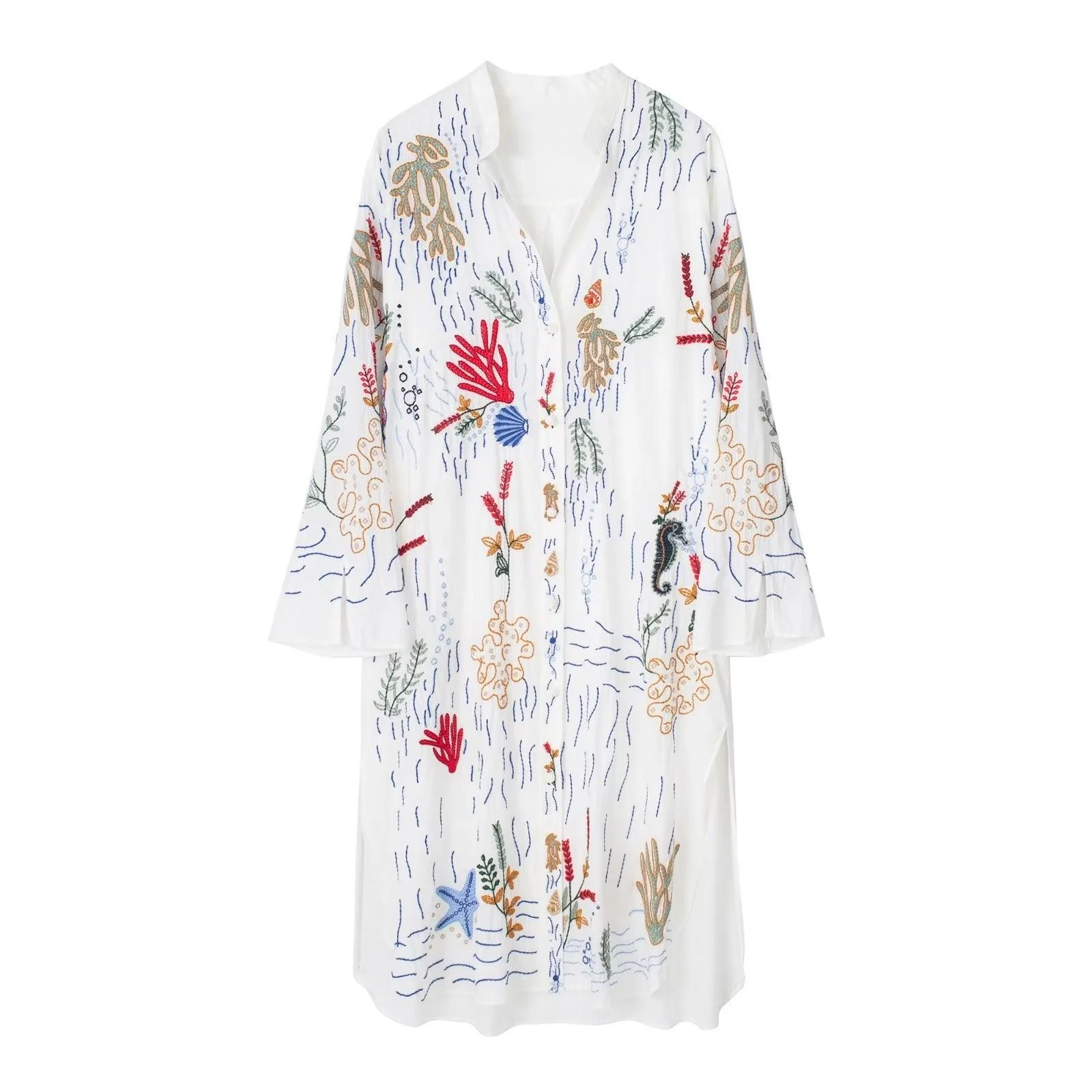 Freyja Bohemian Embroidery Shirt Dress - Glova