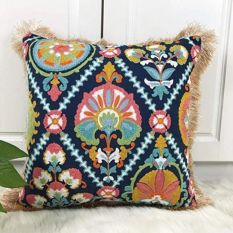 Fringe Ethnic Pattern Embroidery Pillow Case - Glova