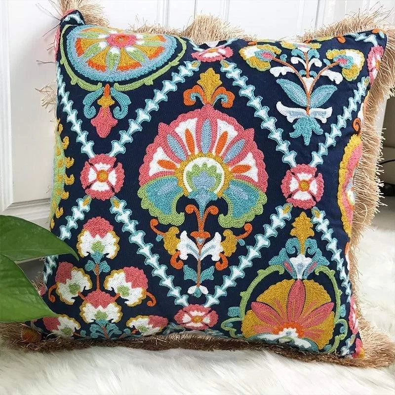 Fringe Ethnic Pattern Embroidery Pillow Case - Glova