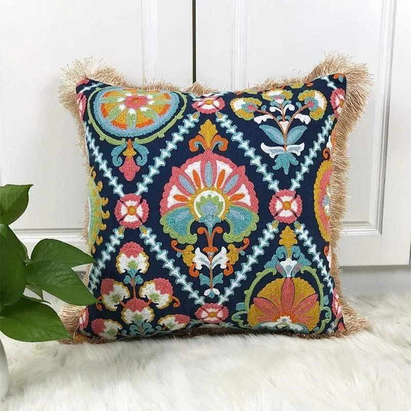 Fringe Ethnic Pattern Embroidery Pillow Case - Glova