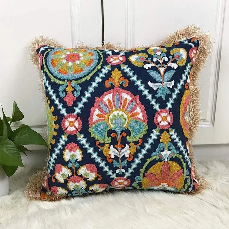 Fringe Ethnic Pattern Embroidery Pillow Case - Glova