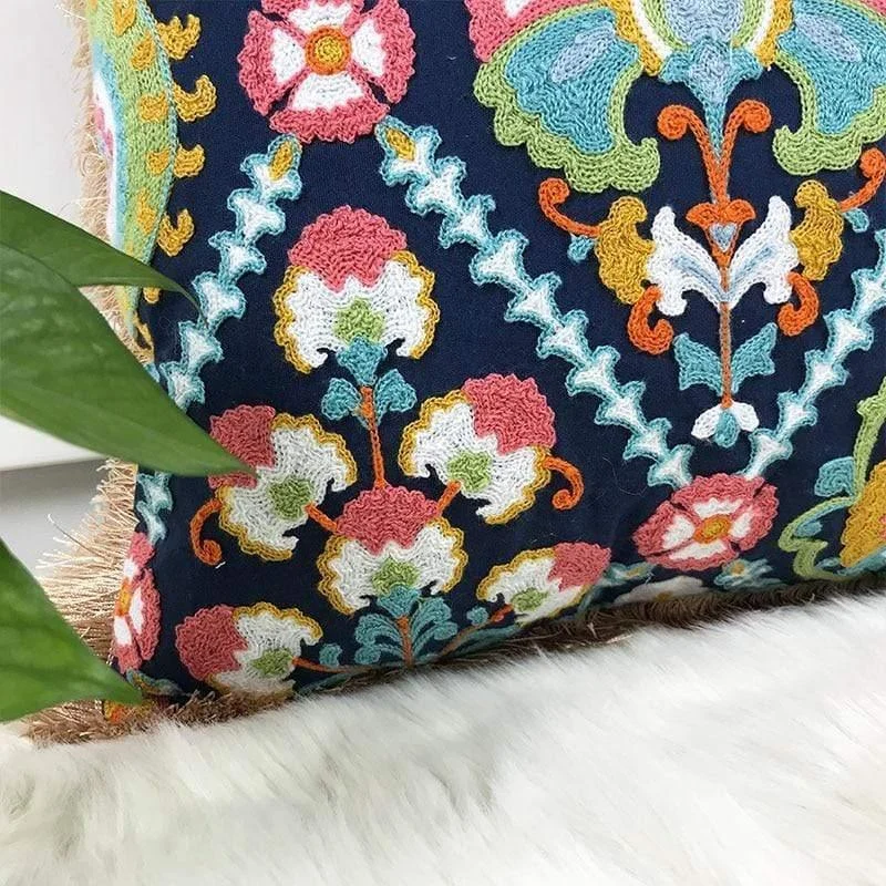 Fringe Ethnic Pattern Embroidery Pillow Case - Glova