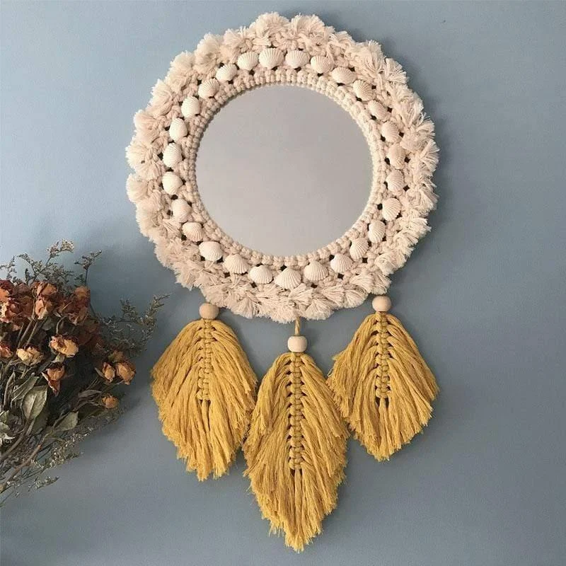 Fringed Feather Round Wall Mirror - Glova