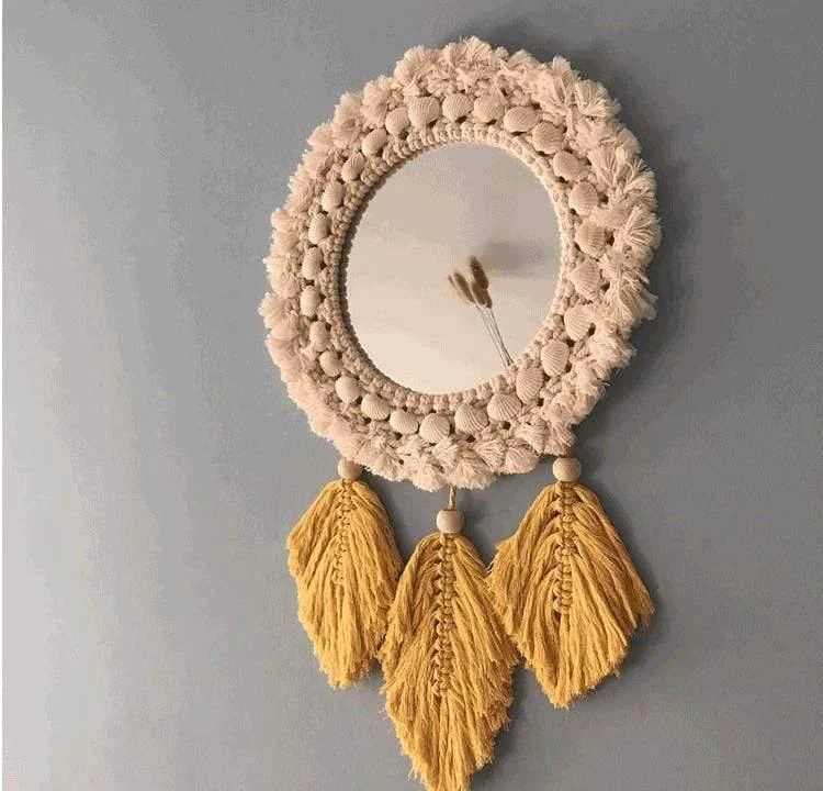 Fringed Feather Round Wall Mirror - Glova