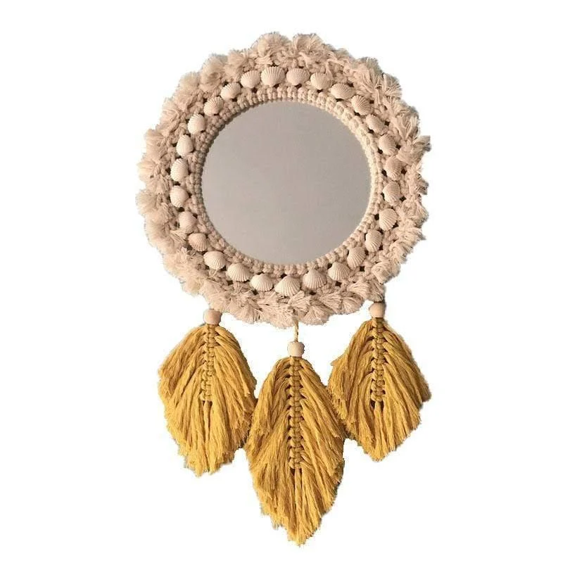 Fringed Feather Round Wall Mirror - Glova