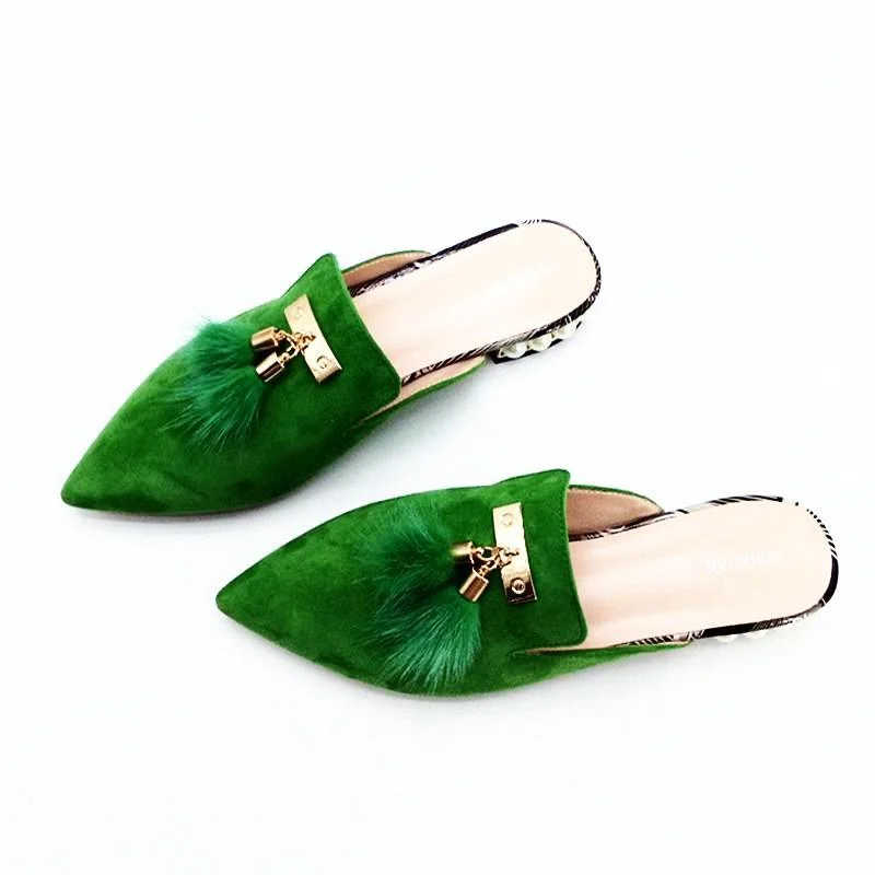 Fur Tassel Suede Mules - 3 Colors - Glova