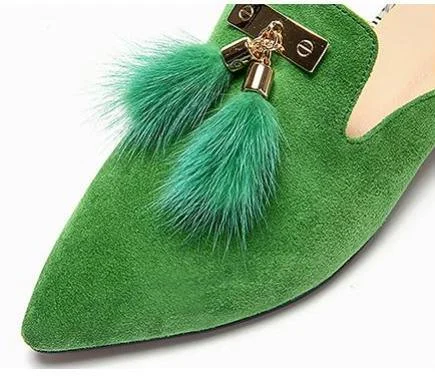 Fur Tassel Suede Mules - 3 Colors - Glova