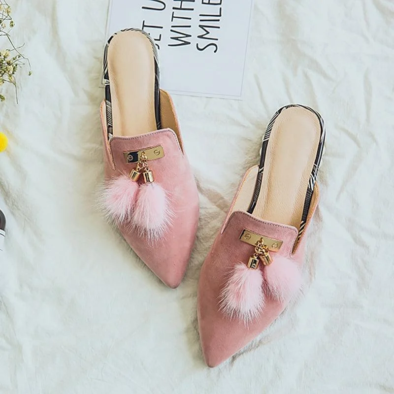 Fur Tassel Suede Mules - 3 Colors - Glova