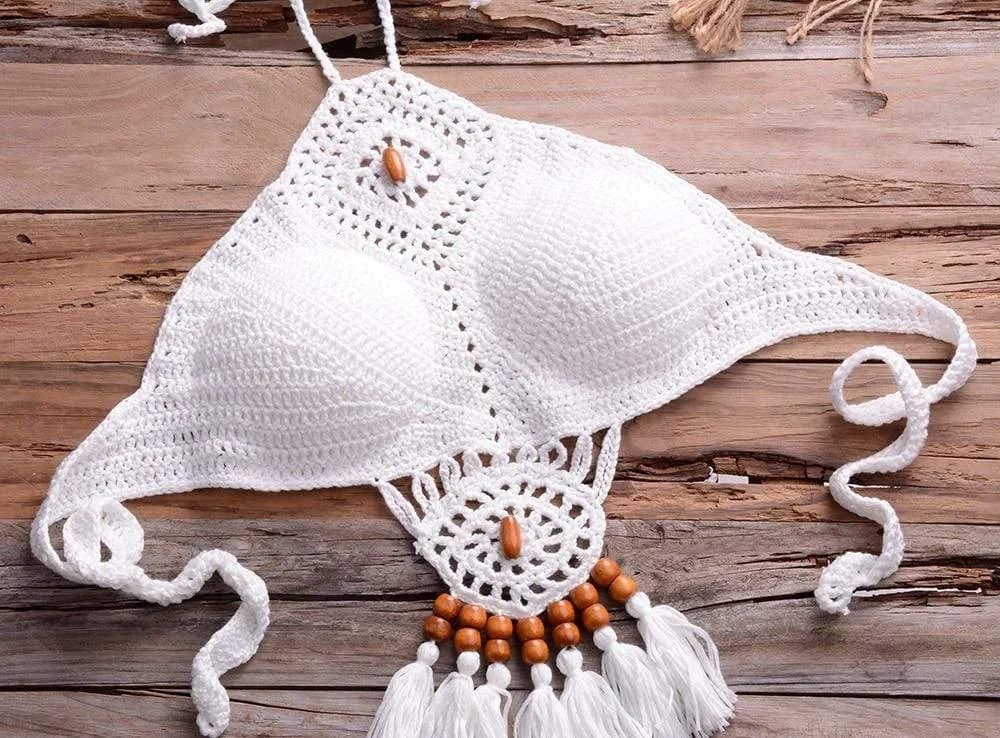 Galilea Knitted Bikini Set with Tassels - Glova