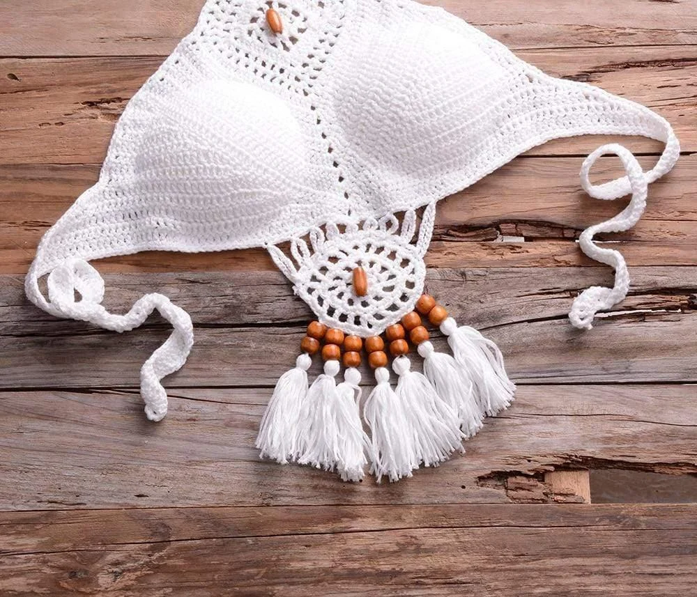 Galilea Knitted Bikini Set with Tassels - Glova