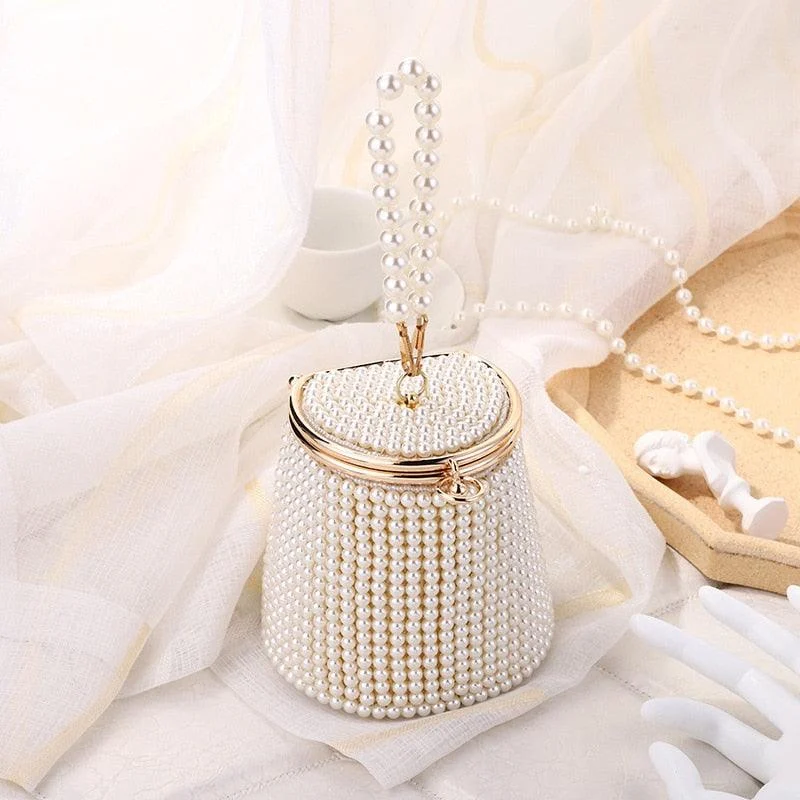 Gemma Pearl Beaded Mini Bucket Evening Bag - Glova