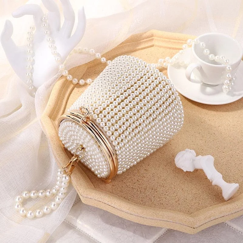 Gemma Pearl Beaded Mini Bucket Evening Bag - Glova