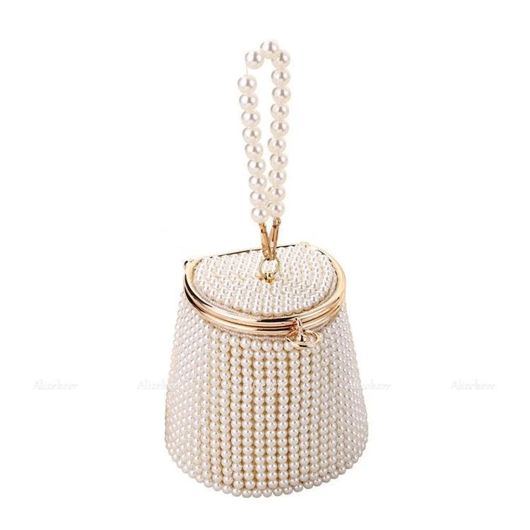 Gemma Pearl Beaded Mini Bucket Evening Bag - Glova