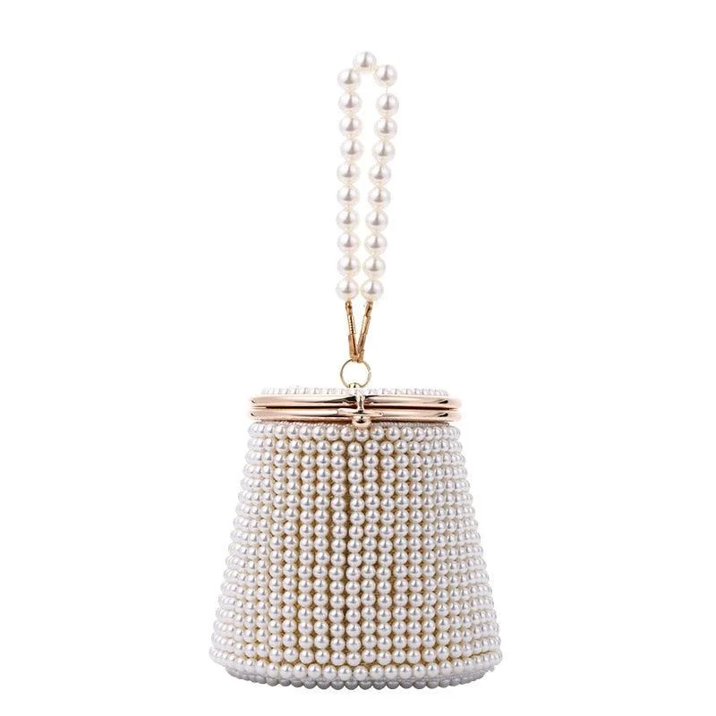 Gemma Pearl Beaded Mini Bucket Evening Bag - Glova