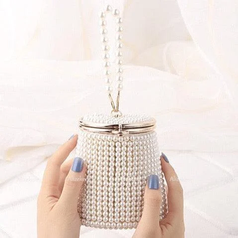 Gemma Pearl Beaded Mini Bucket Evening Bag - Glova