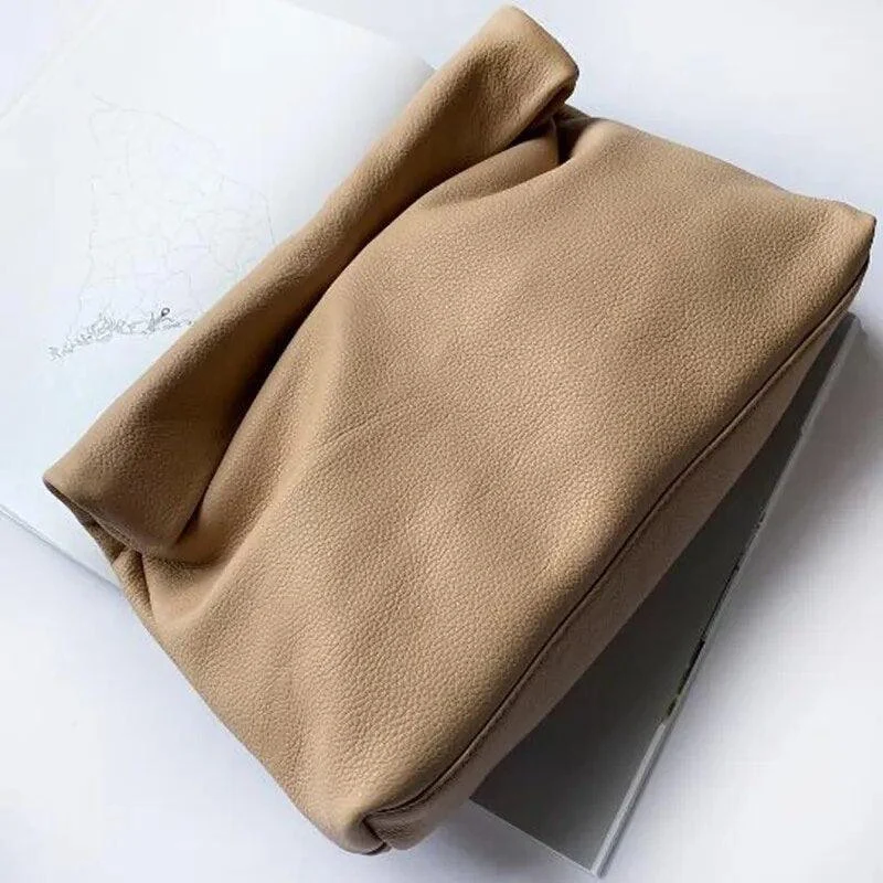 Genuine Leather Fold Over Envelope Clutch Bag - Glova