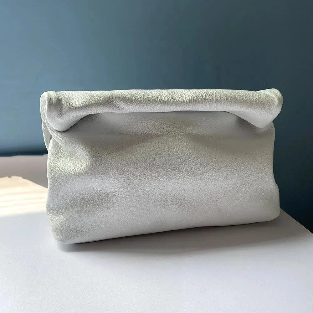 Genuine Leather Fold Over Envelope Clutch Bag - Glova